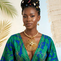 Gold Mesh Large Flower Wire Pendant Necklace