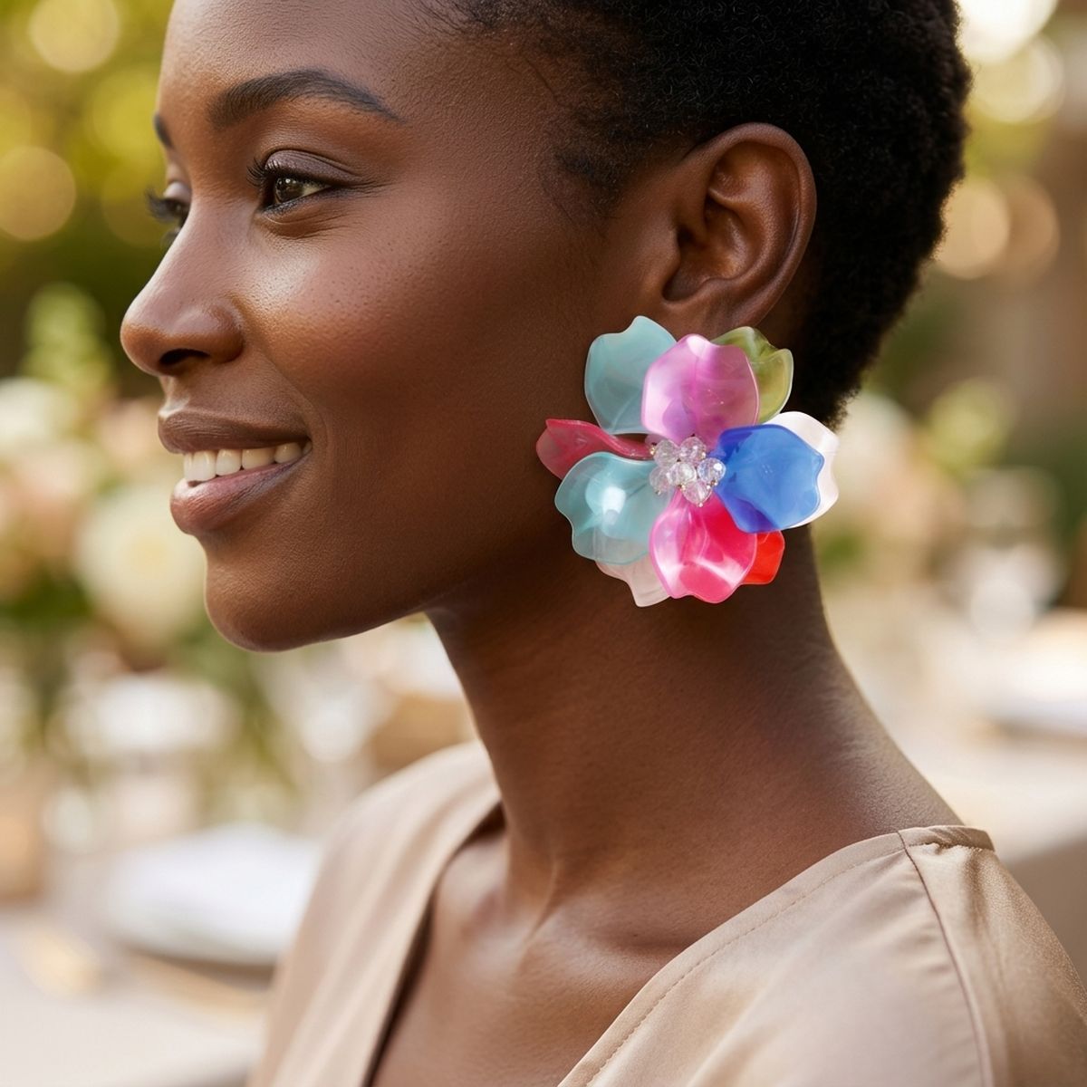 Oversized Multicolor Acrylic Flower Stud Earrings