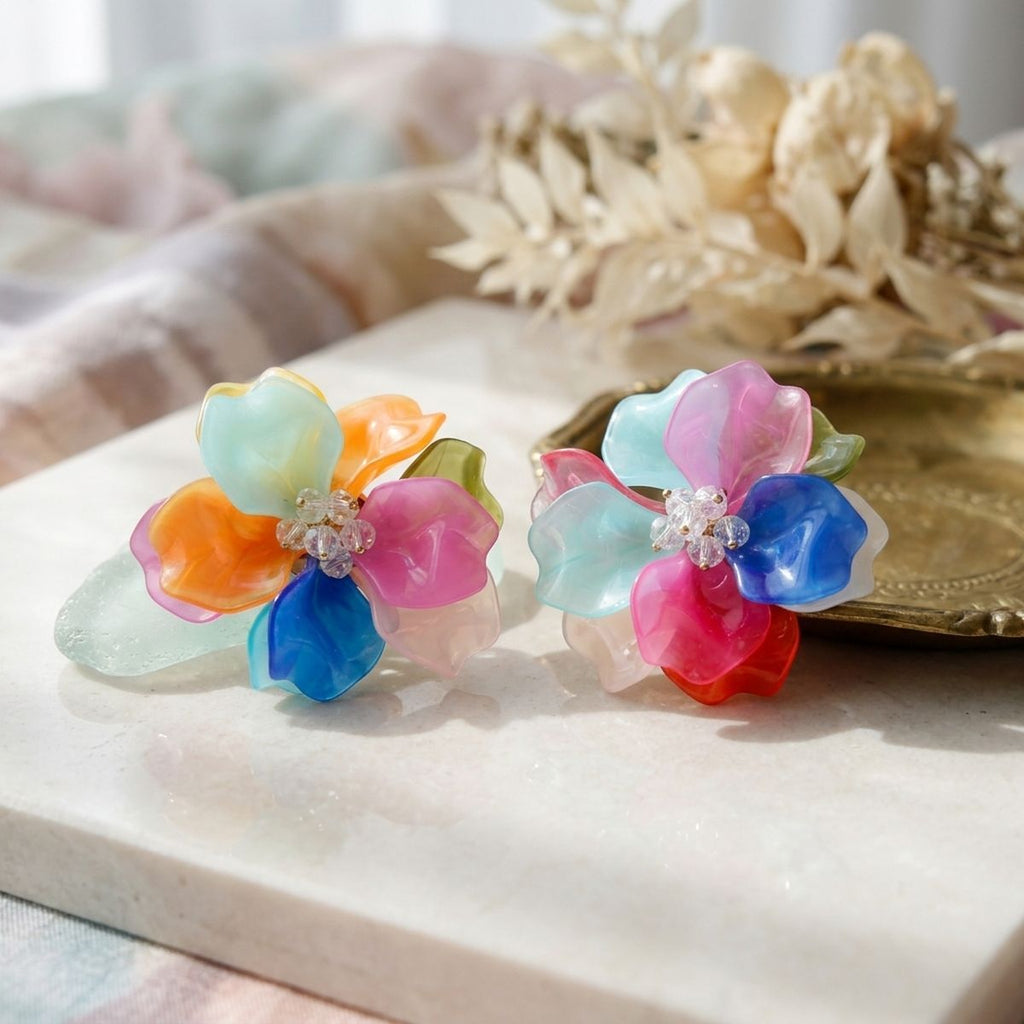 Oversized Multicolor Acrylic Flower Stud Earrings