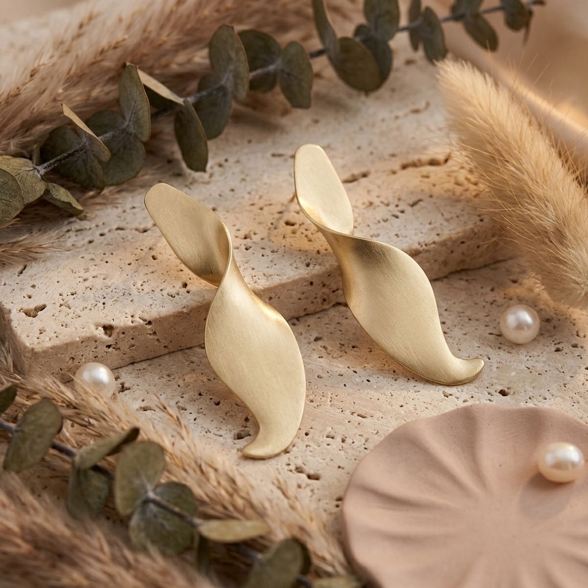 Drop Matte Gold 3D Twist Sculpted Earrings