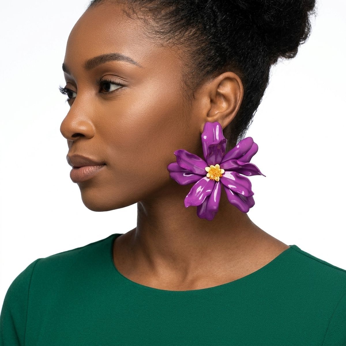 Stud Purple Flower Oversized Wavy Petal Earrings