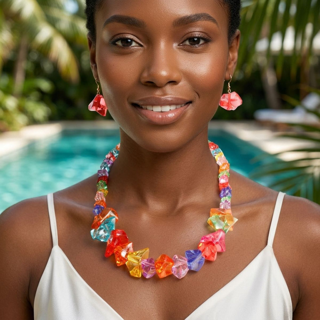 Translucent Multicolor Bead Rock Candy Necklace Set