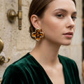 Stud Quatrefoil Brown Tortoiseshell Gold Earrings
