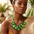 Semi Transparent Green Bead Link Collar Necklace