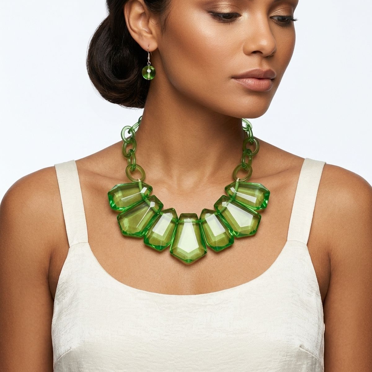 Semi Transparent Green Bead Link Collar Necklace