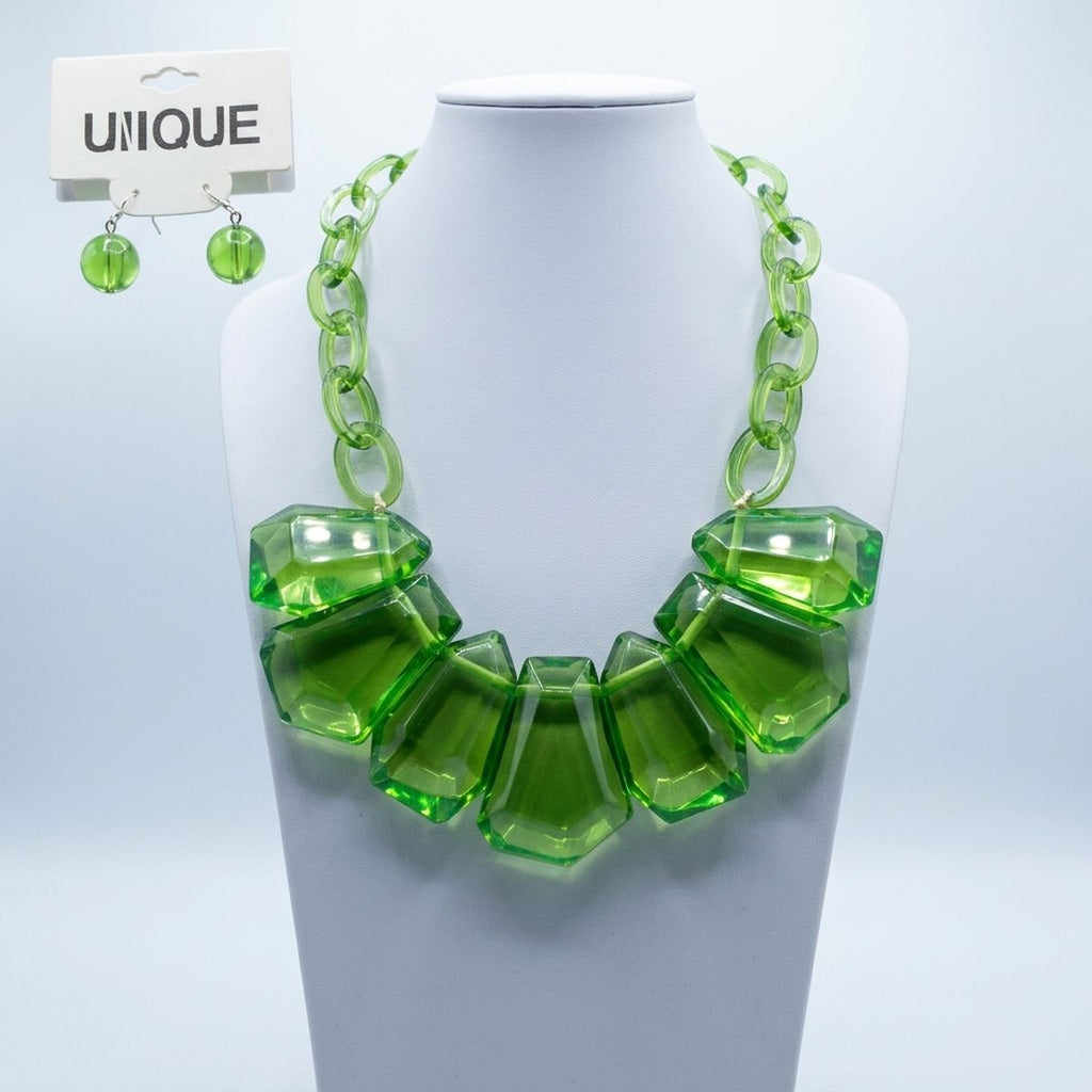 Semi Transparent Green Bead Link Collar Necklace