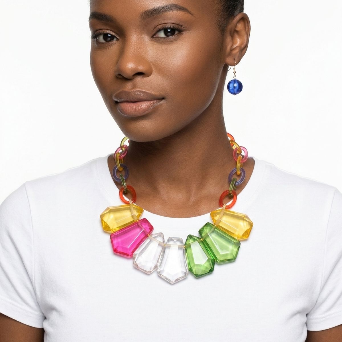 Semi Transparent Color Bead Link Collar Necklace