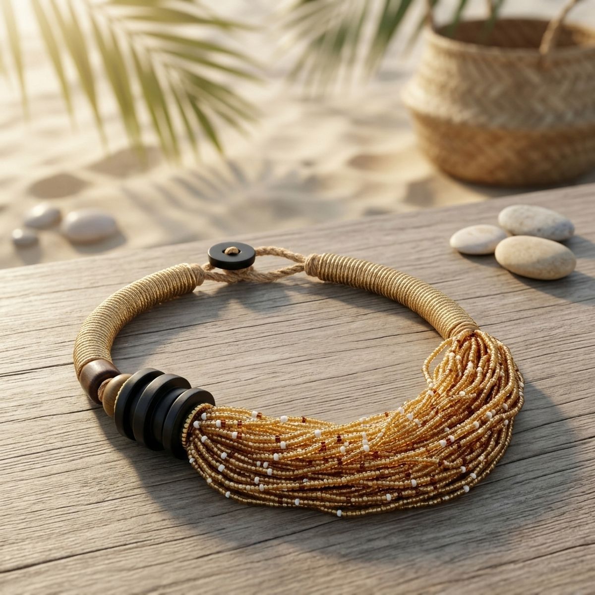 Toggle Twisted Helix Seed Bead Offset Necklace