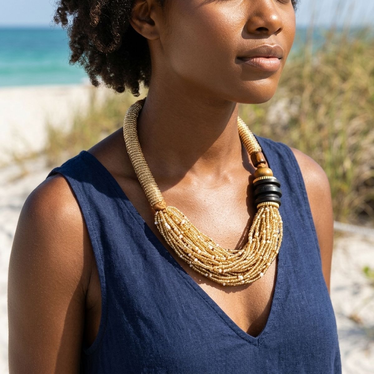 Toggle Twisted Helix Seed Bead Offset Necklace