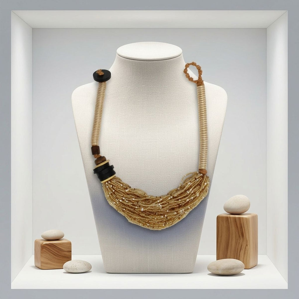Toggle Twisted Helix Seed Bead Offset Necklace