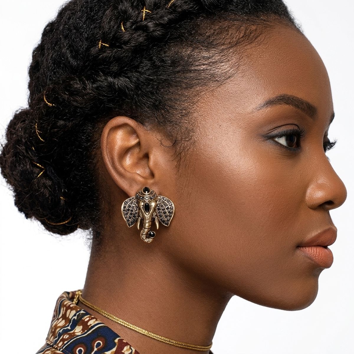 Opulent African Elephant Black Stud Earrings