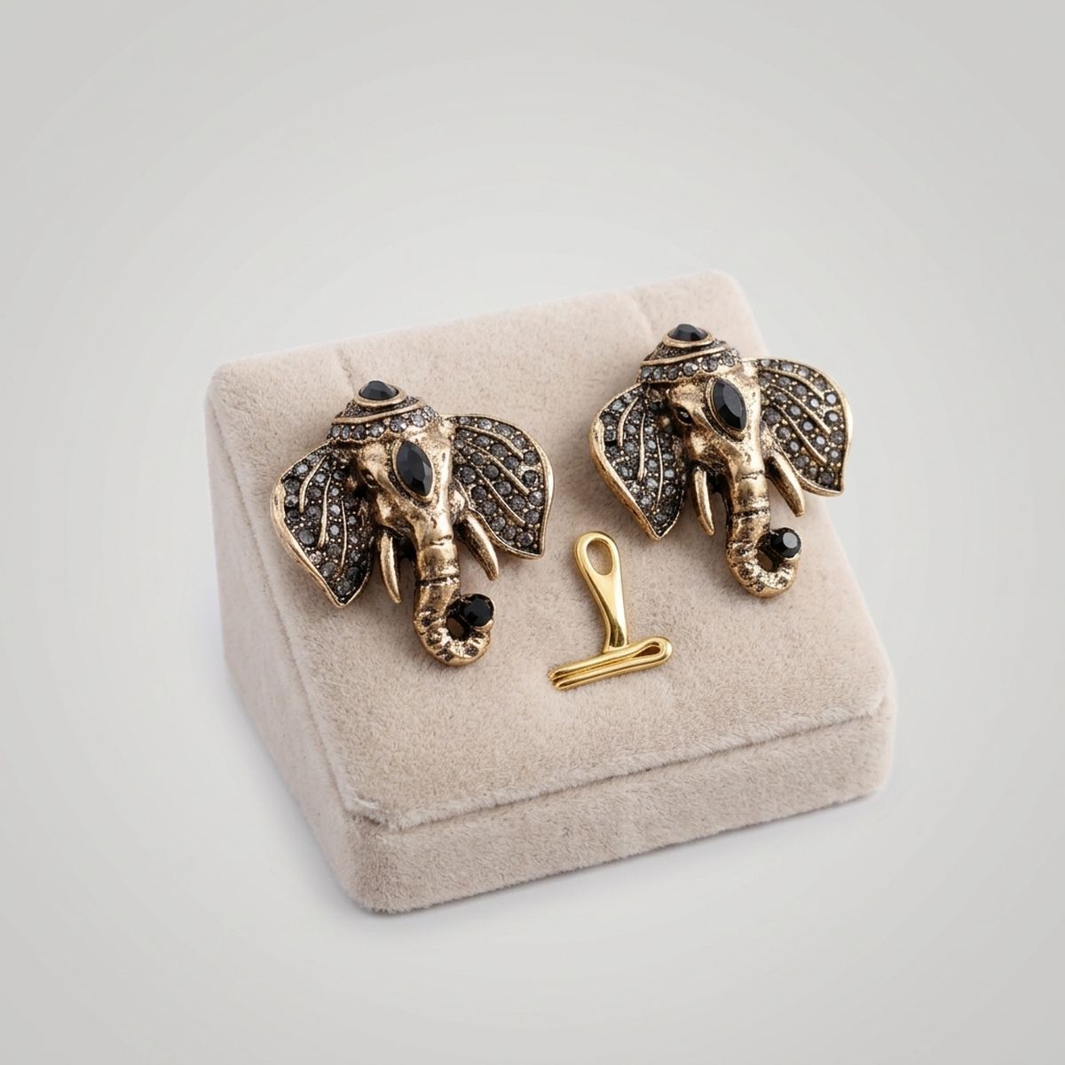 Opulent African Elephant Black Stud Earrings