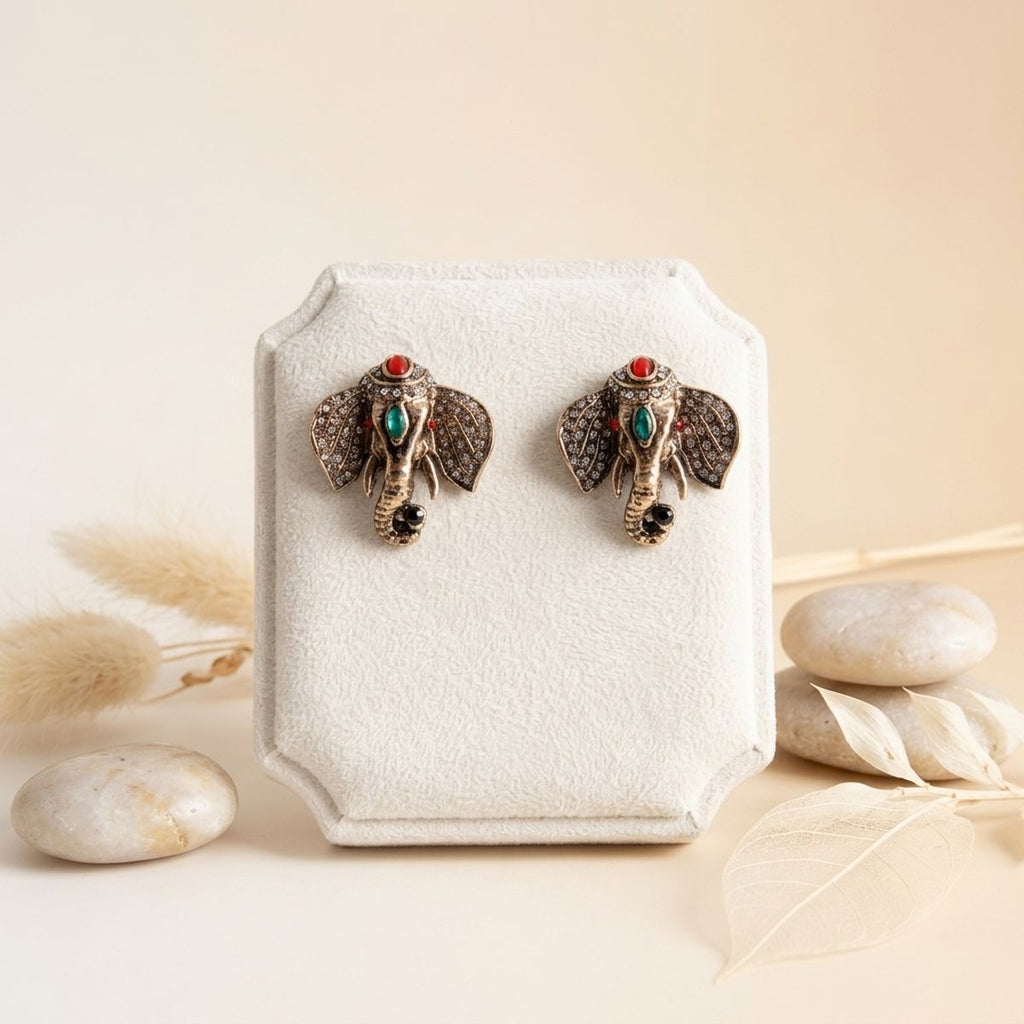 Opulent African Elephant Multicolor Stud Earrings