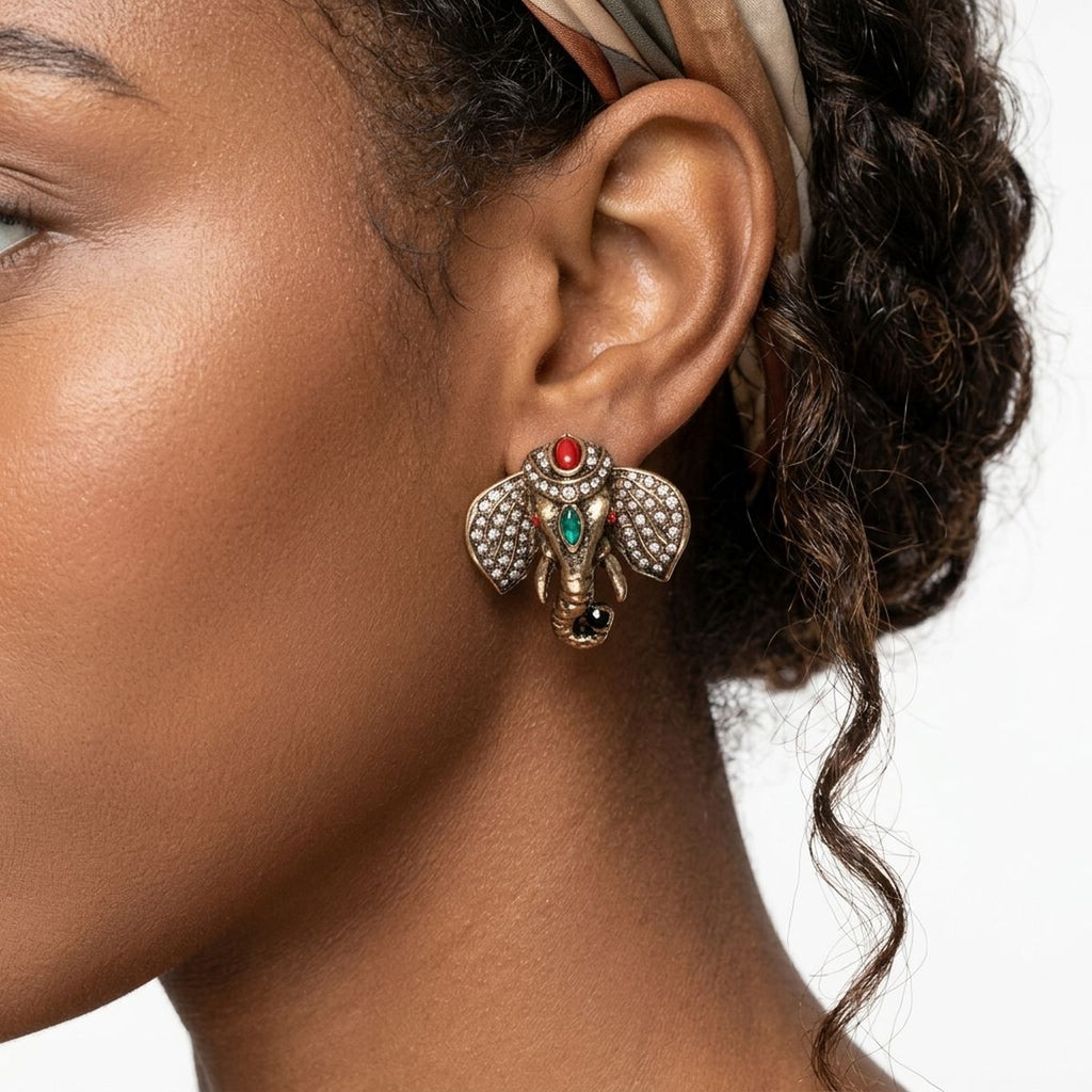 Opulent African Elephant Multicolor Stud Earrings