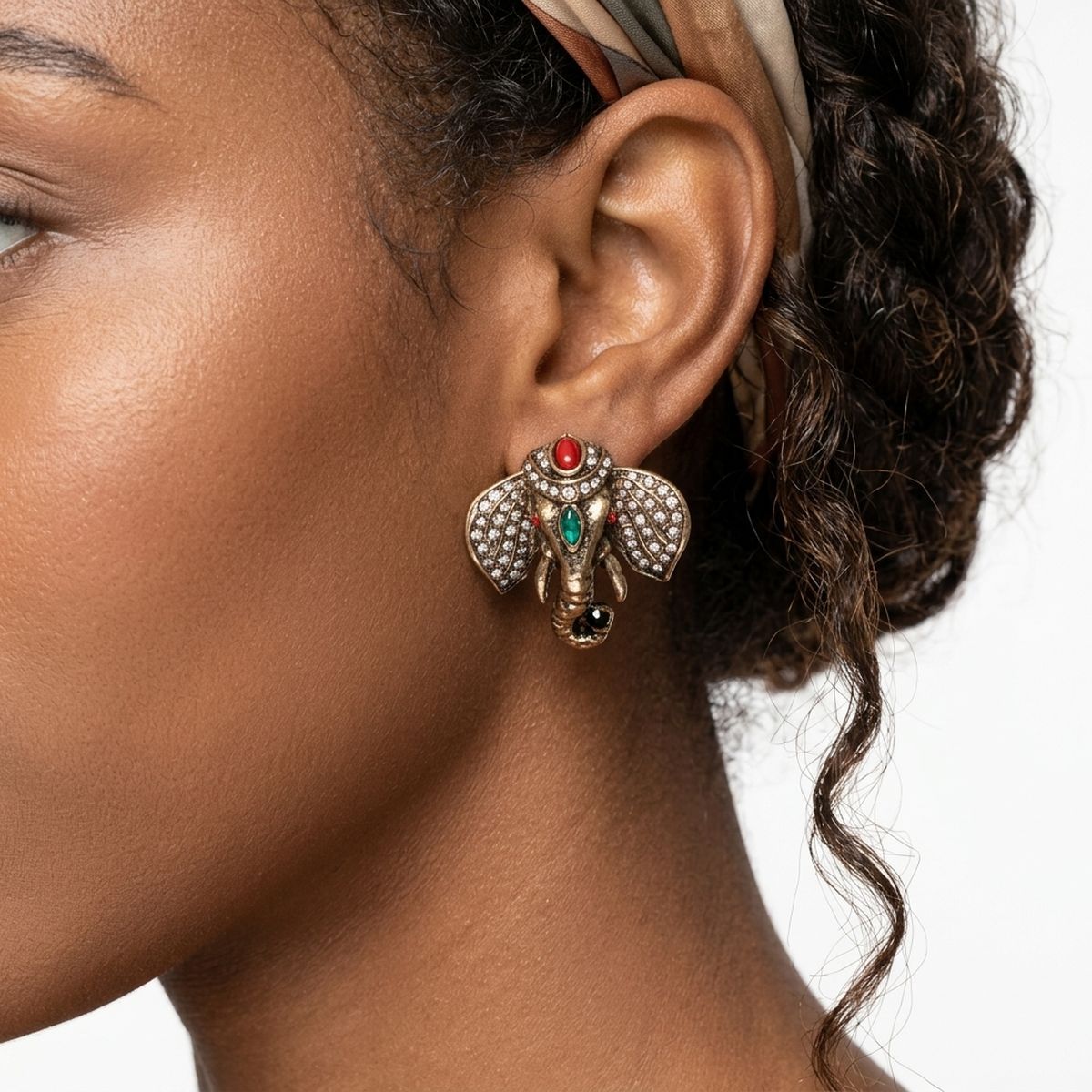 Opulent African Elephant Multicolor Stud Earrings