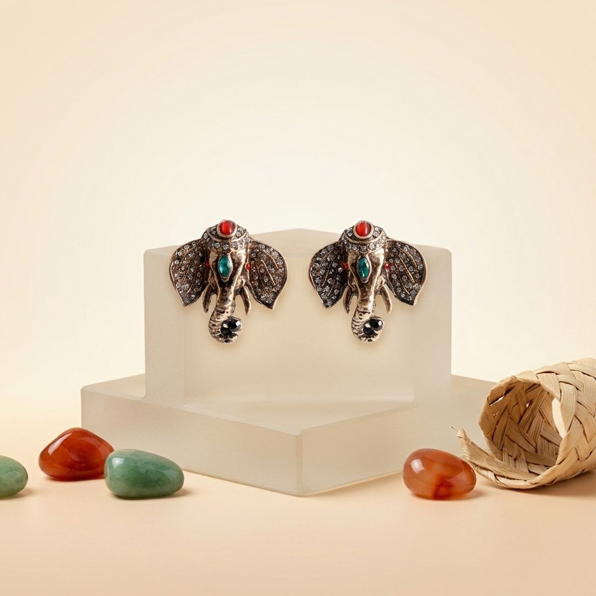 Opulent African Elephant Multicolor Stud Earrings