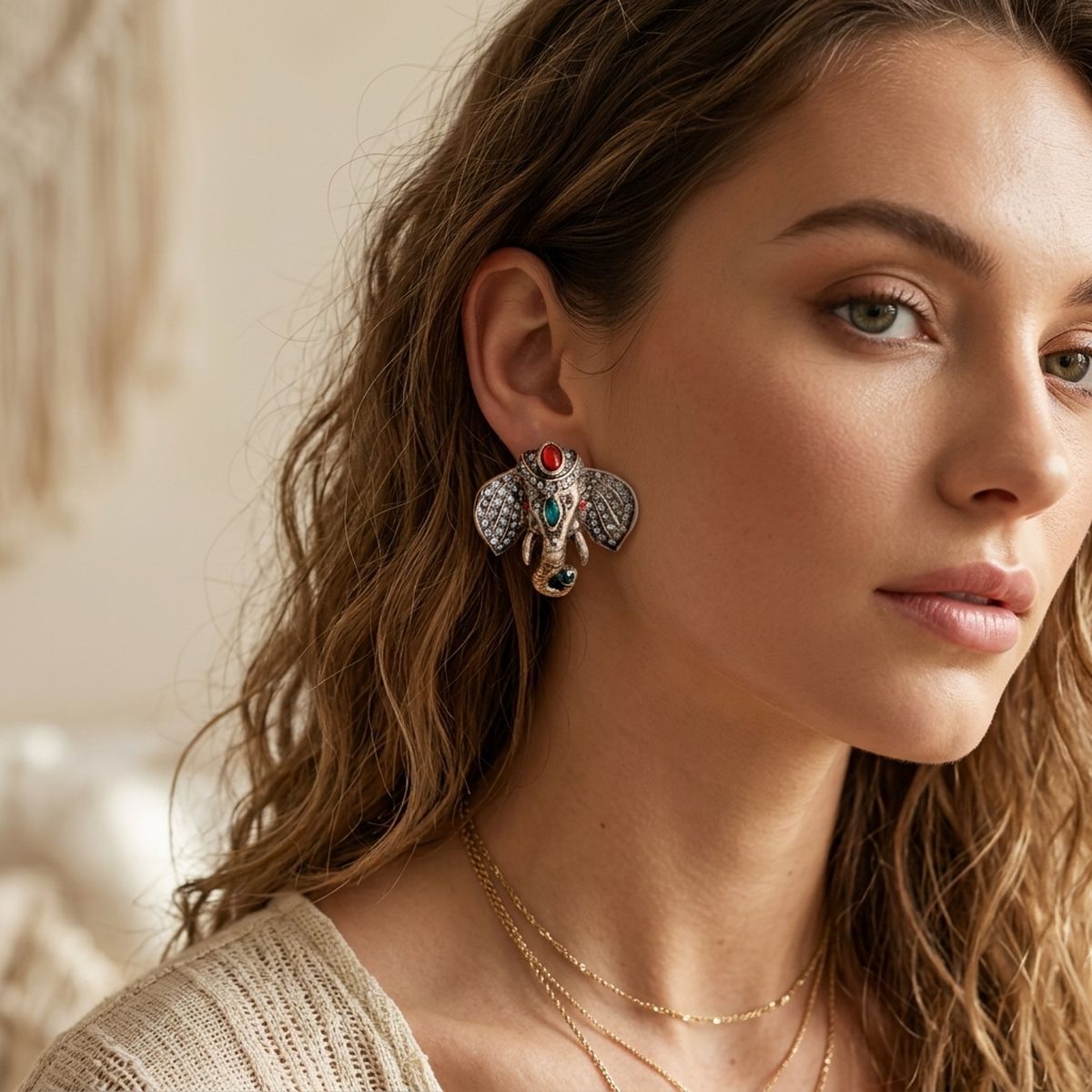 Opulent African Elephant Multicolor Stud Earrings