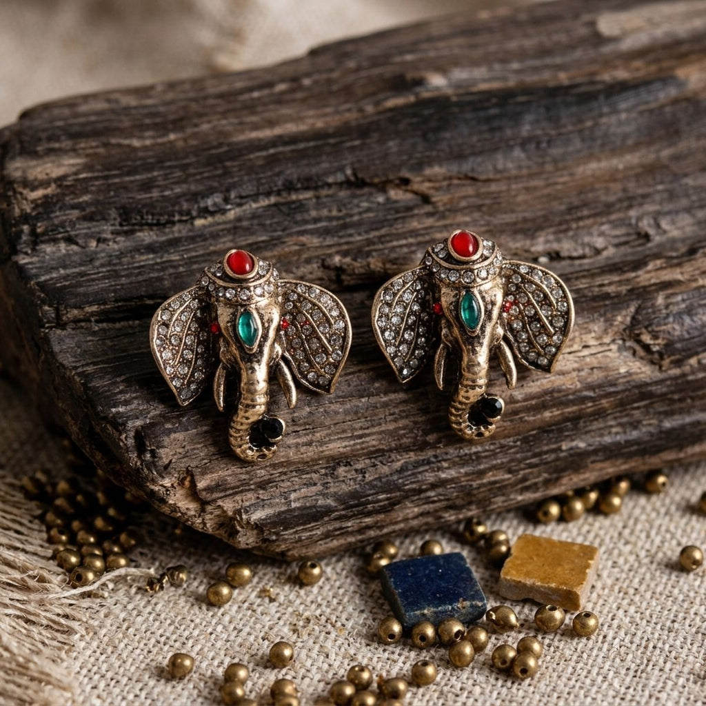 Opulent African Elephant Multicolor Stud Earrings