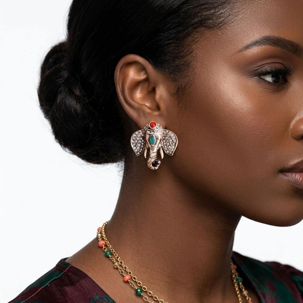 Opulent African Elephant Multicolor Stud Earrings