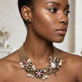 Opulent Gold Pink Flamingo Statement Necklace