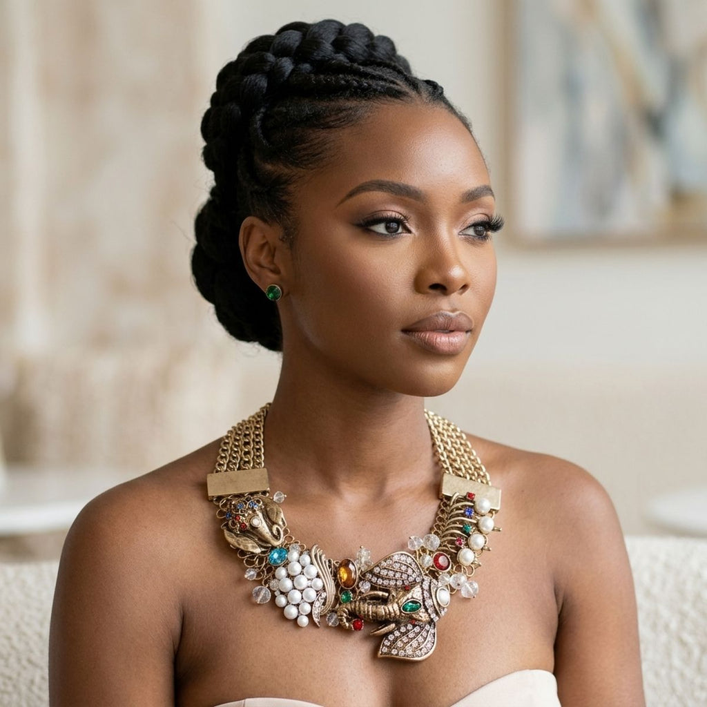 Opulent African Elephant Multicolor Collar Necklace