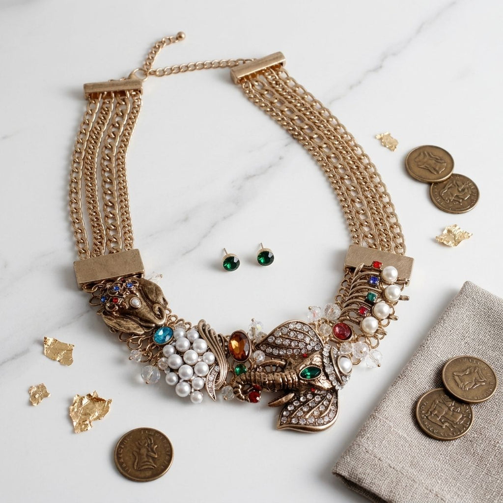 Opulent African Elephant Multicolor Collar Necklace