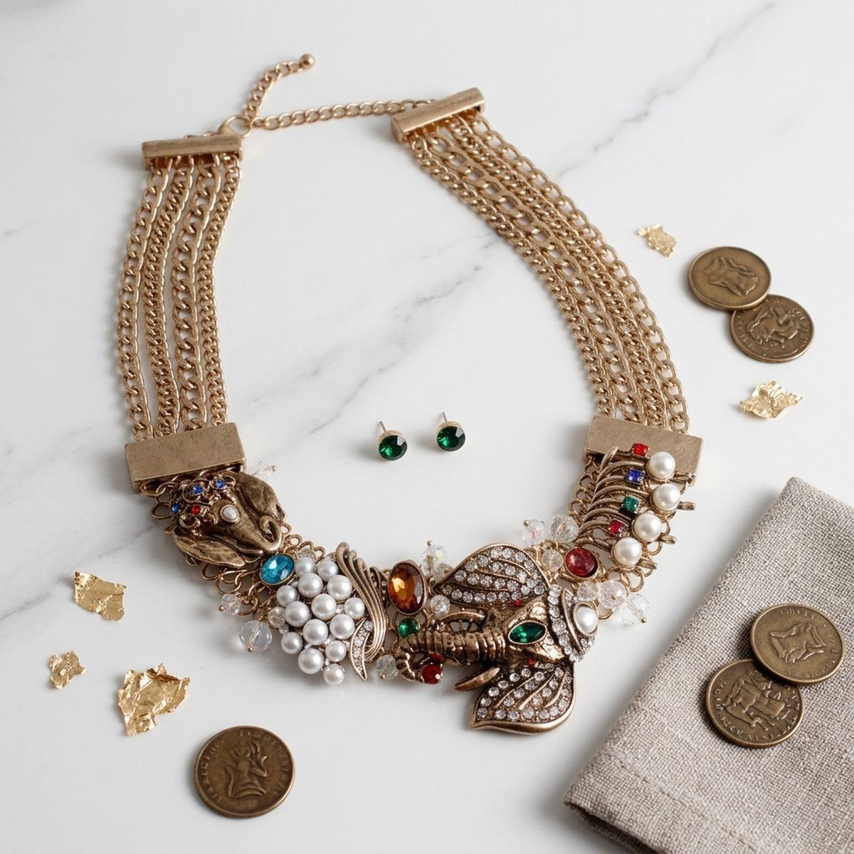 Opulent African Elephant Multicolor Collar Necklace